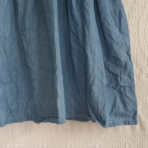 Denim Puff Sleeve Embroidered Midi Dress Babydoll Lightwash Modest Cute Sundress - Picture 5 of 9